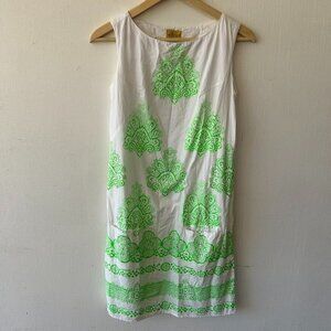 Roberta Roller Rabbit Sheath Dress Womens XS Tank Dress White Green Rear Zip